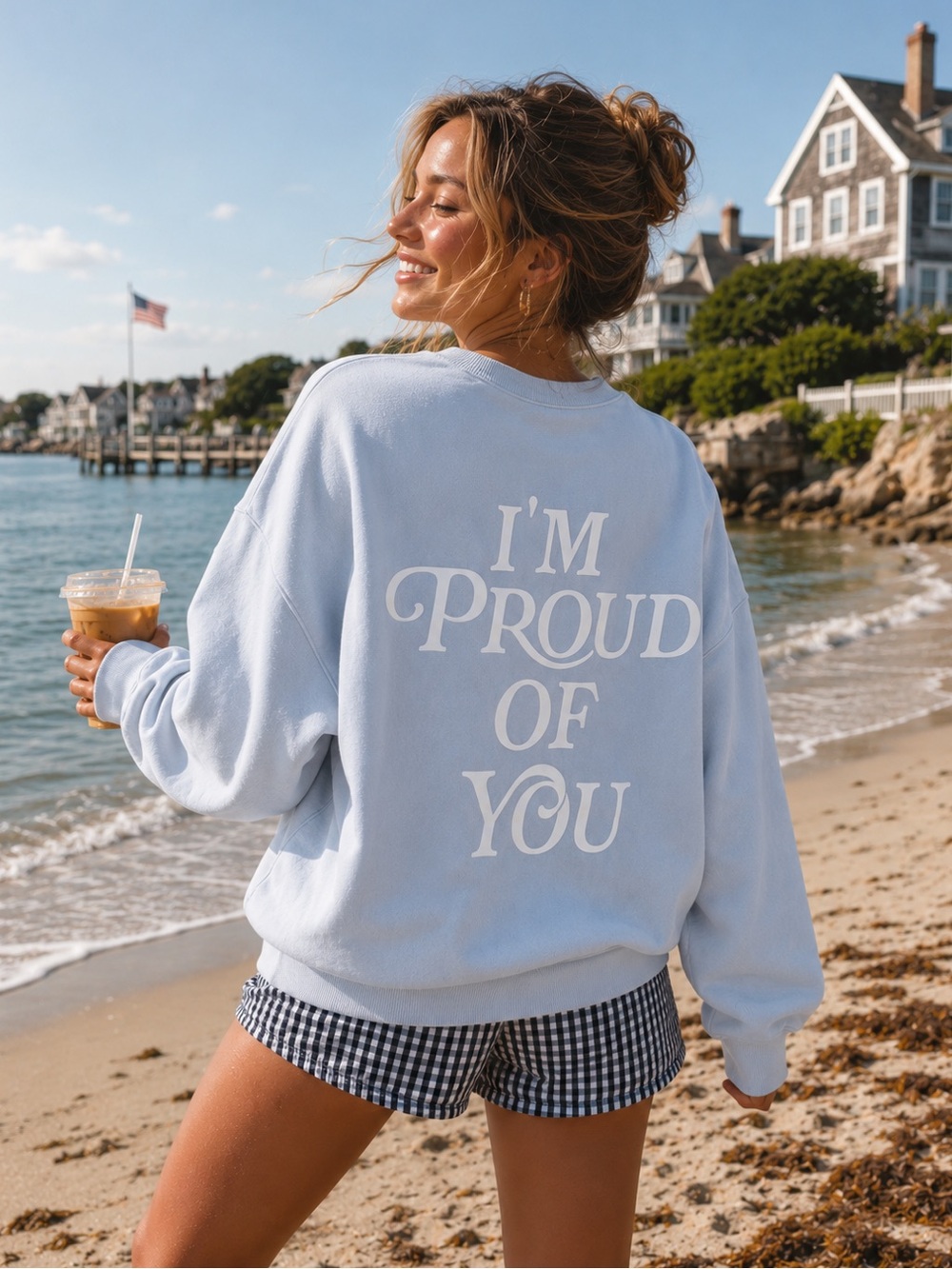 Cozy Graphic “I’m Proud of You” Oversized Sweatshirt | Coastal Blue